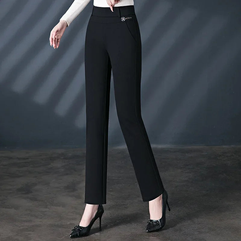 Black Women's High Waist Stretch Suit Pants, Fashion Slim Trousers, Purple Green Brown Pantalones, Asian Size M-6XL