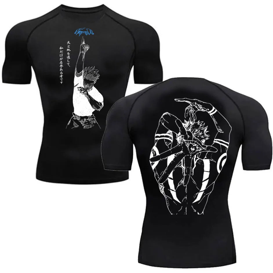 Men's Summer Fitness Gym Sports Running T-Shirt Hot Selling Anime Jujutsu Kaisen Gojo Satoru Compression Shirt Short Sleeve