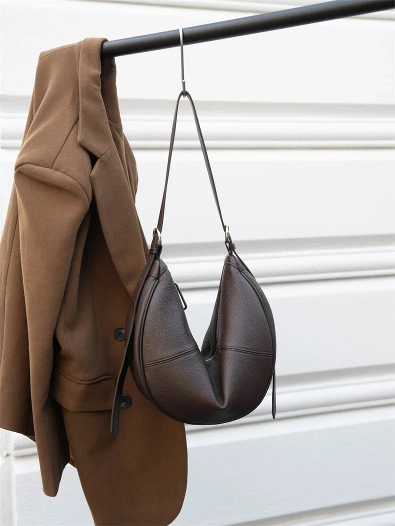 Slouchy Genuine Leather Hobo Bags For Women Luxury Cowhide Soft Crescent Shoulder Bag Crossbody Work Purses Handbags
