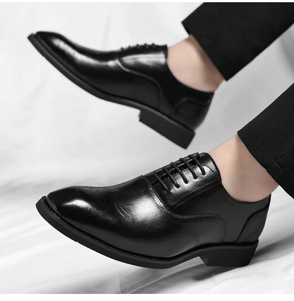 Solid Color New Dress Shoes for Men Lace Designer Fashion Wedding Derby Shoes Male Spring Autumn Business Casual Shoe Man
