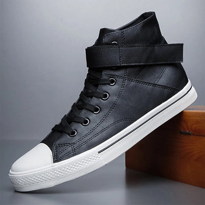 Ankle Boots Men Black PU Leather Shoes Autumn Winter Comfortable Platform Casual Shoes High-top 2022 Fashion Leahter Boots Man