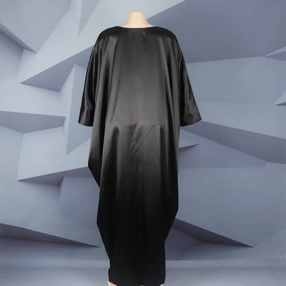 Fashion African Woman Large Size Bat Sleeve Dress Muslim Islamic Style Robe Imitation Silk Hot Fix Rhinestone