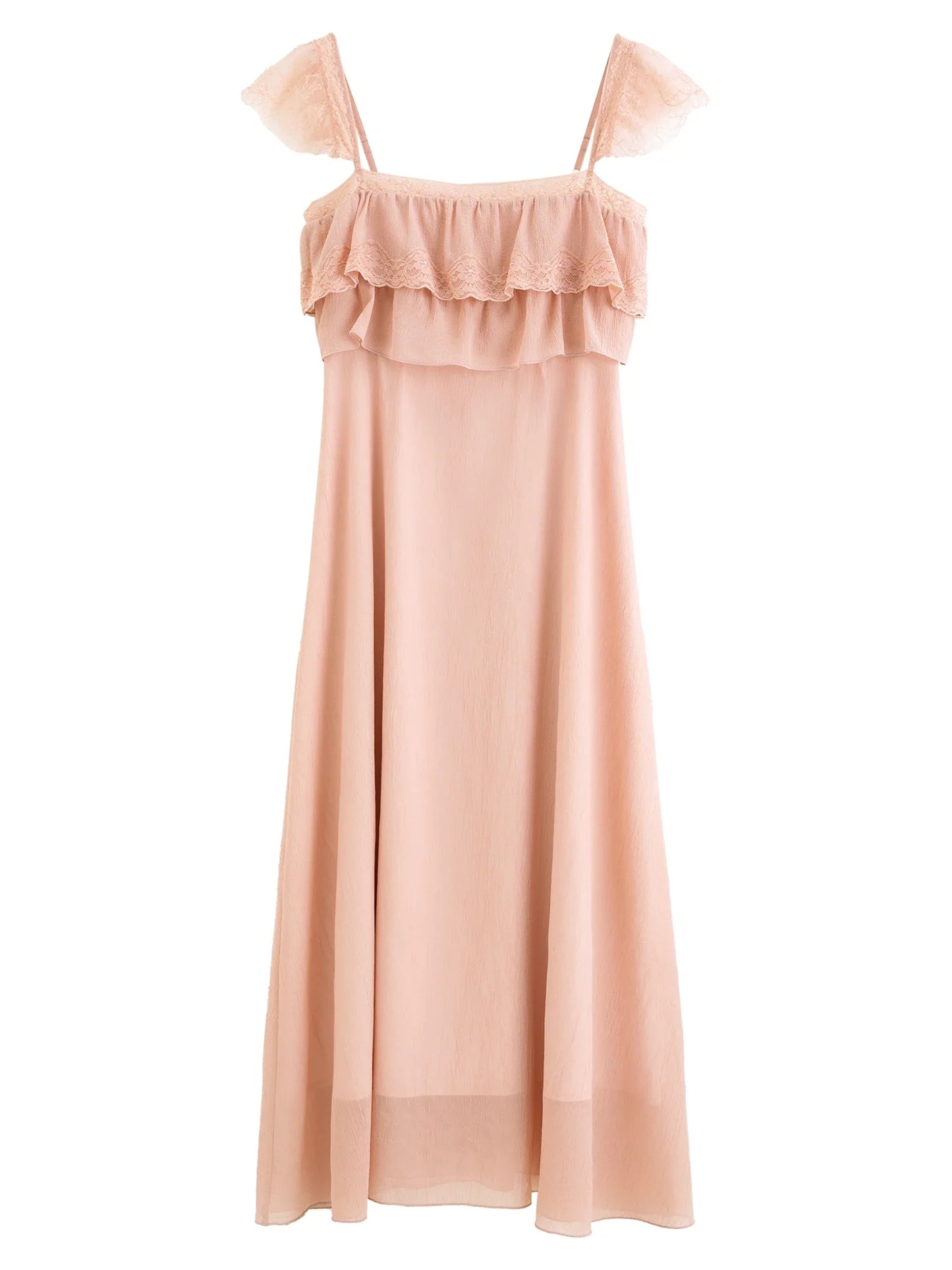 2026 Summer Women's Cap Sleeve Ruffle Hem Slip Dress, Slim Fit Flowy Maxi Dress for Y2K Coquette & Romantic Vacation Style