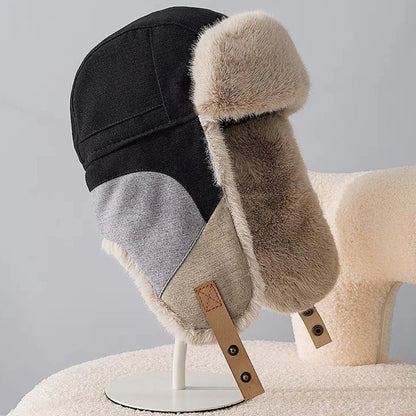 Russian Hat Men Women Winter Fur Hats Male Female Patchwork Russian Hat Thick Warm Ski Earflap Cap Windproof Bomber Hats