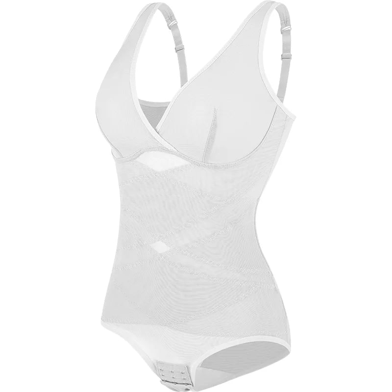 Women's High Stretch Bodysuit Shapewear Bodysuit Sexy Cross Mesh Underwear Tummy Control Slimming Full Body Shaper