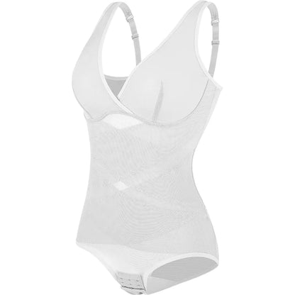 Women's High Stretch Bodysuit Shapewear Bodysuit Sexy Cross Mesh Underwear Tummy Control Slimming Full Body Shaper