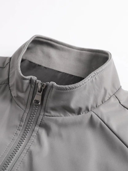 Men's Spring and Autumn Thin Casual Jacket Solid Color Stand Collar Cardigan Jacket Men's Outdoor Sports Casual Versatile Top