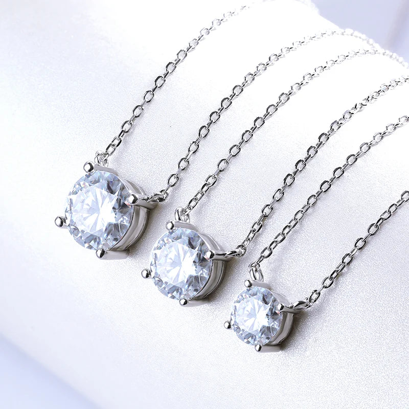 White Gold Plated 1-10CT Moissanite Necklace for Women Classic Four Claws Pendant Wedding Jewelry 925 Sterling Silver