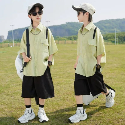 Summer Short-sleeved Shirt 8 To 10 Year Old Boy Clothes Child Sets Boys Clothing 7 Years Children's From 4 Korean Kids Cotton 14