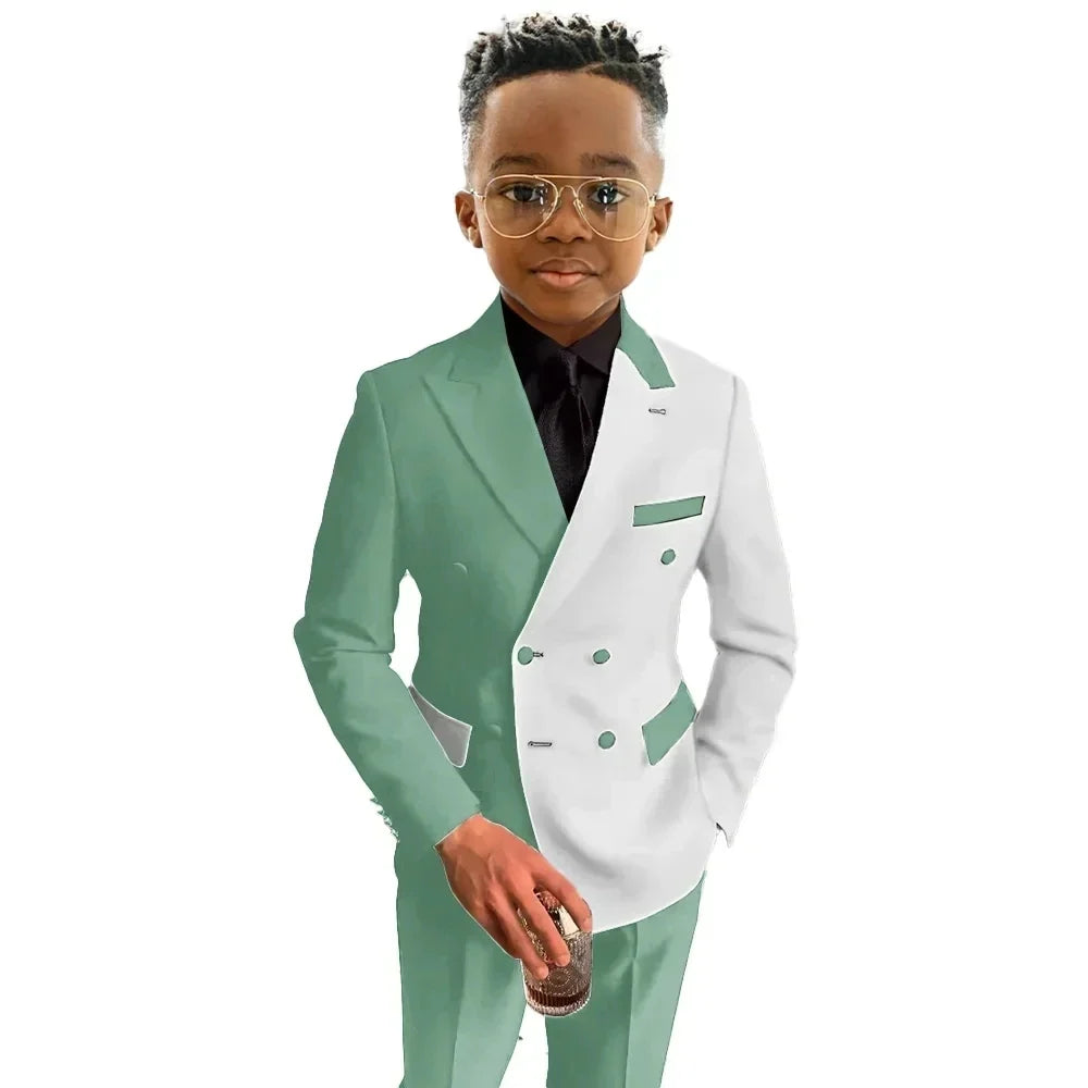 New Colour-blocked Boys Suit 2 Pieces Blazer Pants For Wedding Party Guest Formal Slim Fit Child Suit Set For Piano Performance