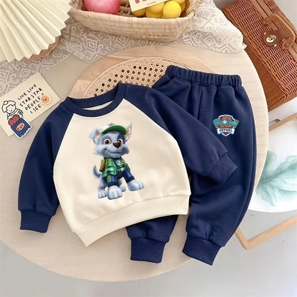 2026 New Paw Patrol Kids Raglan Sweatshirt 2‑Piece Set, Color Block Cartoon Tracksuit for Boys Girls Spring Autumn