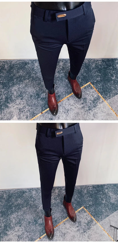 2026 Spring Summer Men's Casual Pants Formal Business Men Solid Color Slim Fit Office Social Trousers Wedding Party Suit Pants