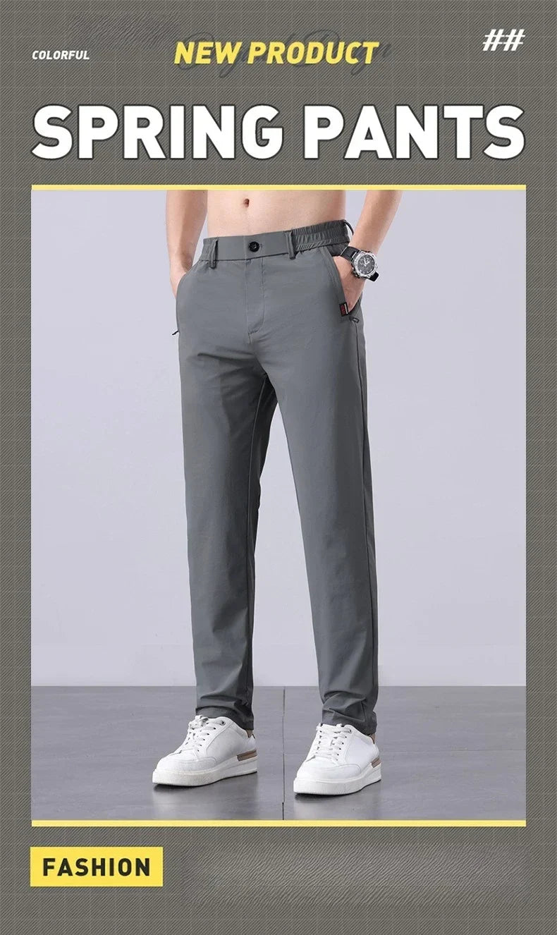 Korean Y2K Summer New Men's Ice Silk Pants All Match Elastic Sweatpants Office Business Casual Fashion Straight Suit Trousers
