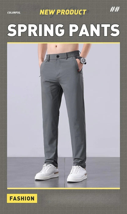 Korean Y2K Summer New Men's Ice Silk Pants All Match Elastic Sweatpants Office Business Casual Fashion Straight Suit Trousers
