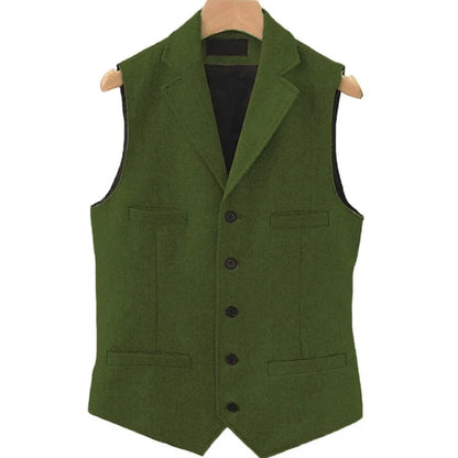 Men Vest Brown Herringbone Single Button With Lapel And Pocket Waistcoat For Wedding Groom Business Formal Banquet Work Men Suit