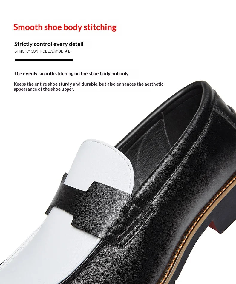 Luxury Brand Loafers Men's Black and White Color Leather Shoes Slip-on Fashion Soft-soled Casual Shoes Party Wedding Moccasin