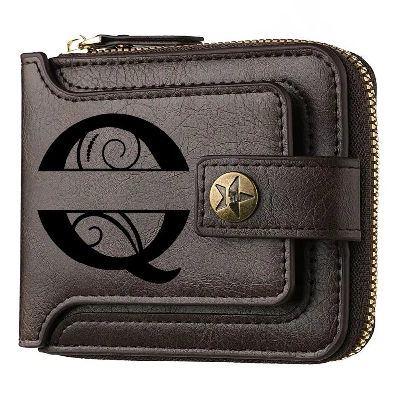 Men's Custom Wallet - Personalized Artificial Leather Men's Engraved Name and Letter Wallet, Father's Day Dad Gift, Brown