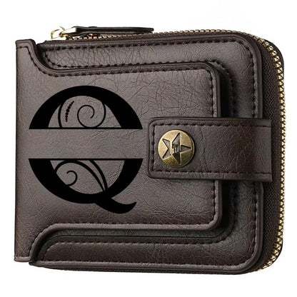 Men's Custom Wallet - Personalized Artificial Leather Men's Engraved Name and Letter Wallet, Father's Day Dad Gift, Brown