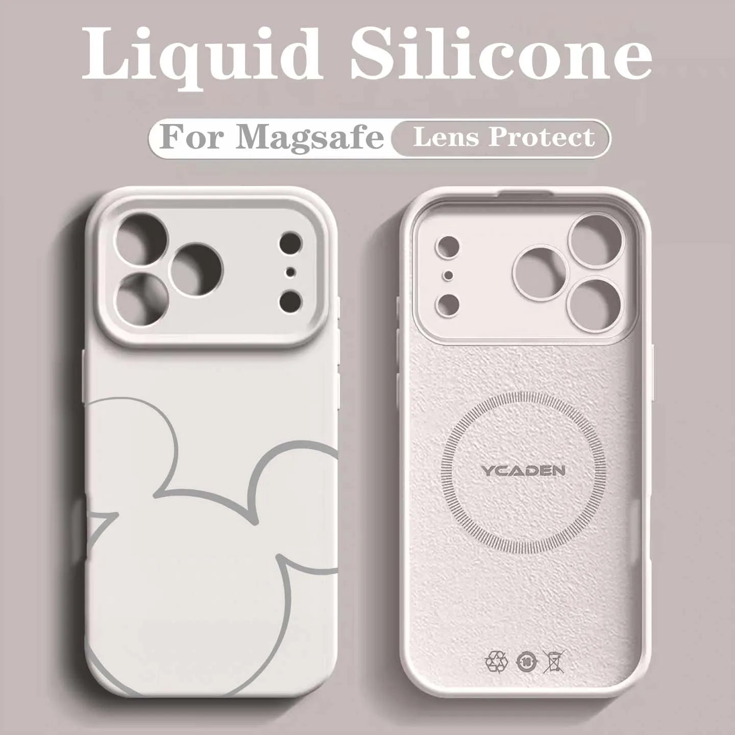 Luxury Liquid MIkey Silicone For Magsafe Phone Case For iPhone 17 Pro 16 15 14 13 12 Pro Max Wireless Charging Skin Smooth Cover