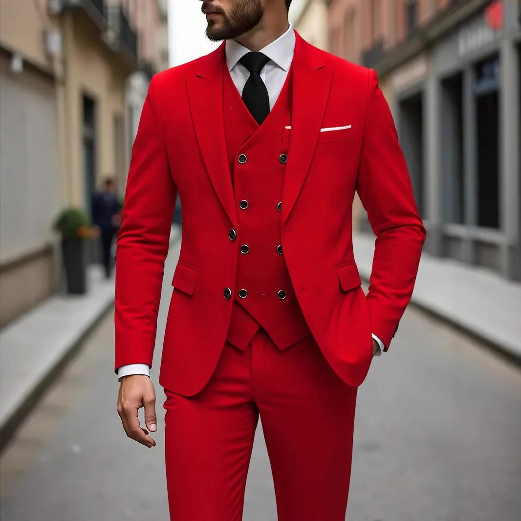 Four Seasons Wedding Groom Suit Big Size Business Formal Slim Fit Korean Style Three Piece Set Mens Tuxedo