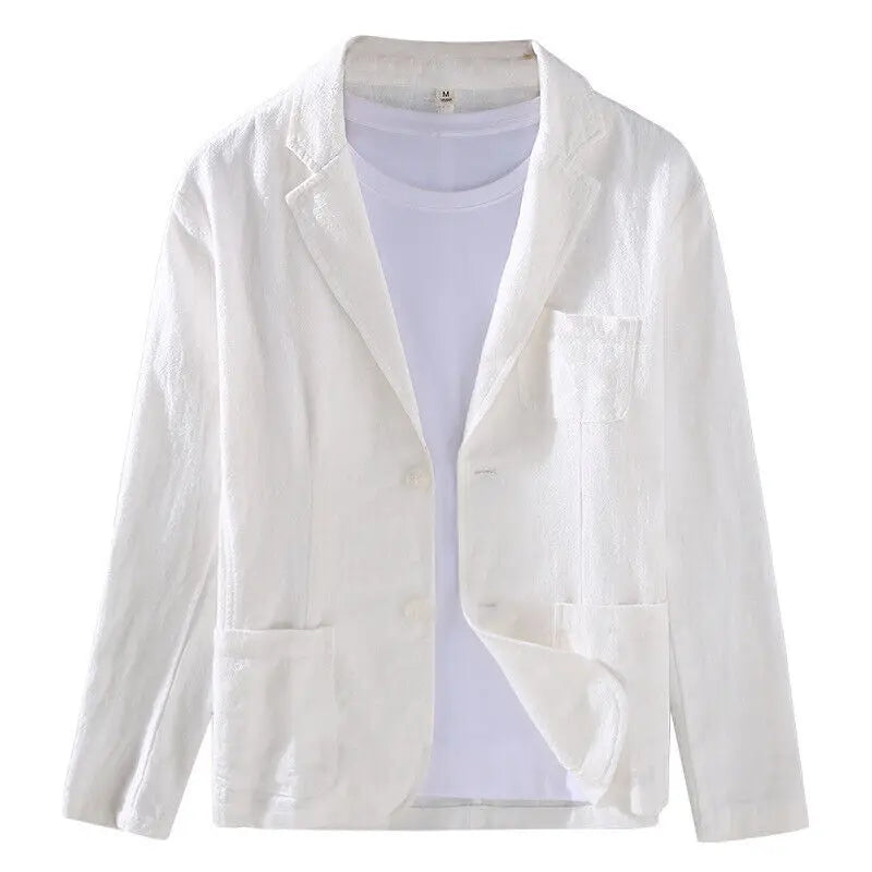 2024 Retro Cotton Linen Men Blazer Coat Beach Wedding Party Suit Spring Summer Fashion Male Formal Business Slim Suit Jacket