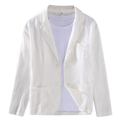2024 Retro Cotton Linen Men Blazer Coat Beach Wedding Party Suit Spring Summer Fashion Male Formal Business Slim Suit Jacket