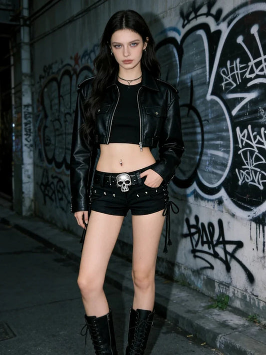 Women's Black Gothic Denim Shorts Vintage Aesthetic Korean Low Waist Jean Shorts Harajuku Y2k Cowboy Short Pants Clothes Summer