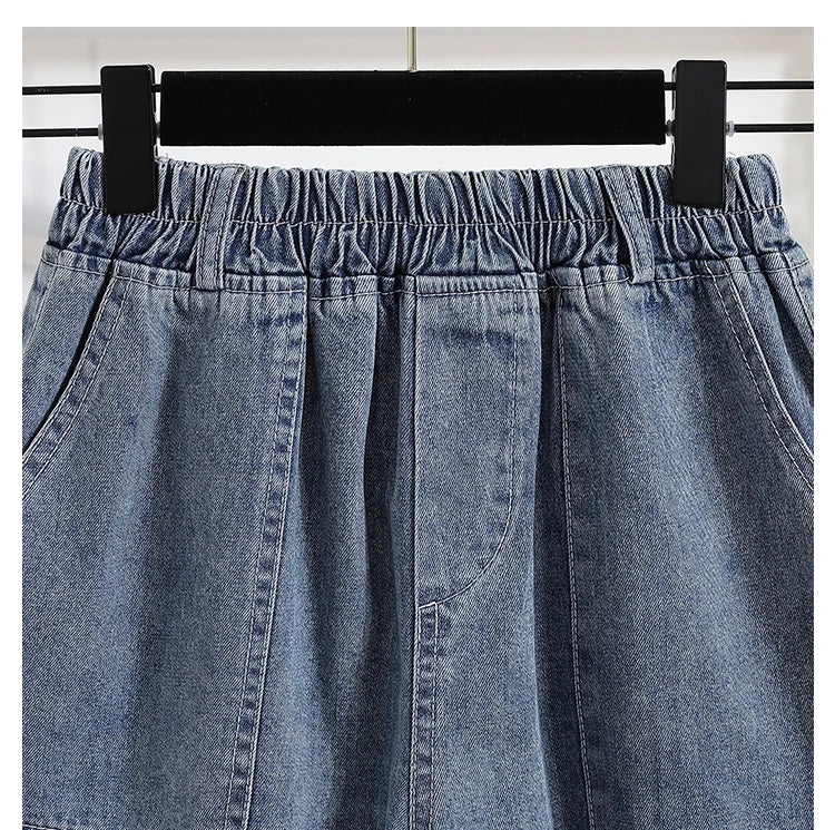 Casual Plus Size Summer Denim Shorts Women Loose Wide Leg Jeans Short Pants Femme Stretch High Waisted Harem Baggy Shorts Woman
