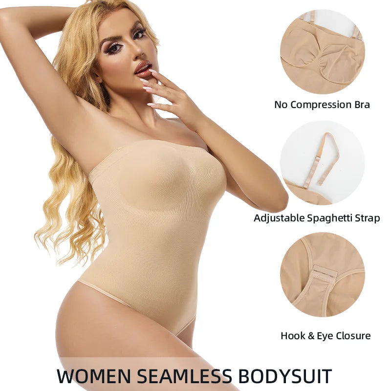 Women Seamless Strapless Bodysuits Tude Tops Bodyshaper Compression Waist Trainer Shapewear Push Up Butt Lifter Backless Shaper