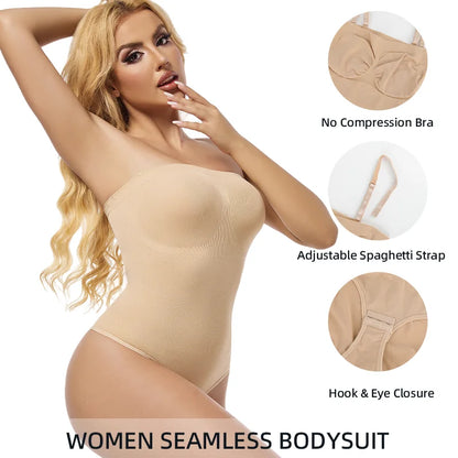 Women Seamless Strapless Bodysuits Tude Tops Bodyshaper Compression Waist Trainer Shapewear Push Up Butt Lifter Backless Shaper