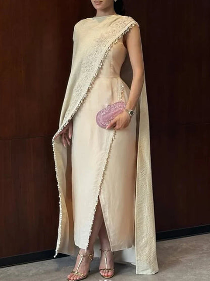Customized Retro Exquisite Classic Jersey Applique Tassel StraightOne-shoulder Long Dresses Evening Dresses High quality