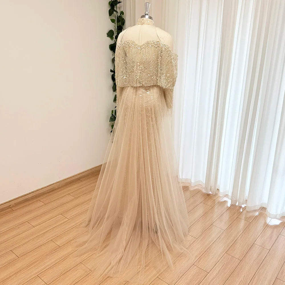 Beaded Mermaid Evening Dress for Women 2026 Elegant High Neck Long Sleeves for Women Wedding Party Gown Customized
