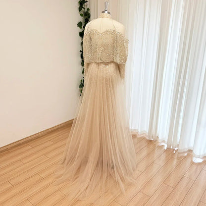 Beaded Mermaid Evening Dress for Women 2026 Elegant High Neck Long Sleeves for Women Wedding Party Gown Customized