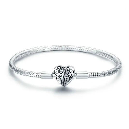 Bracelet chaîne serpent avec fermoir en forme de cœur Arbre de Vie en argent sterling 925, bijoux en argent sterling S925 SCB066