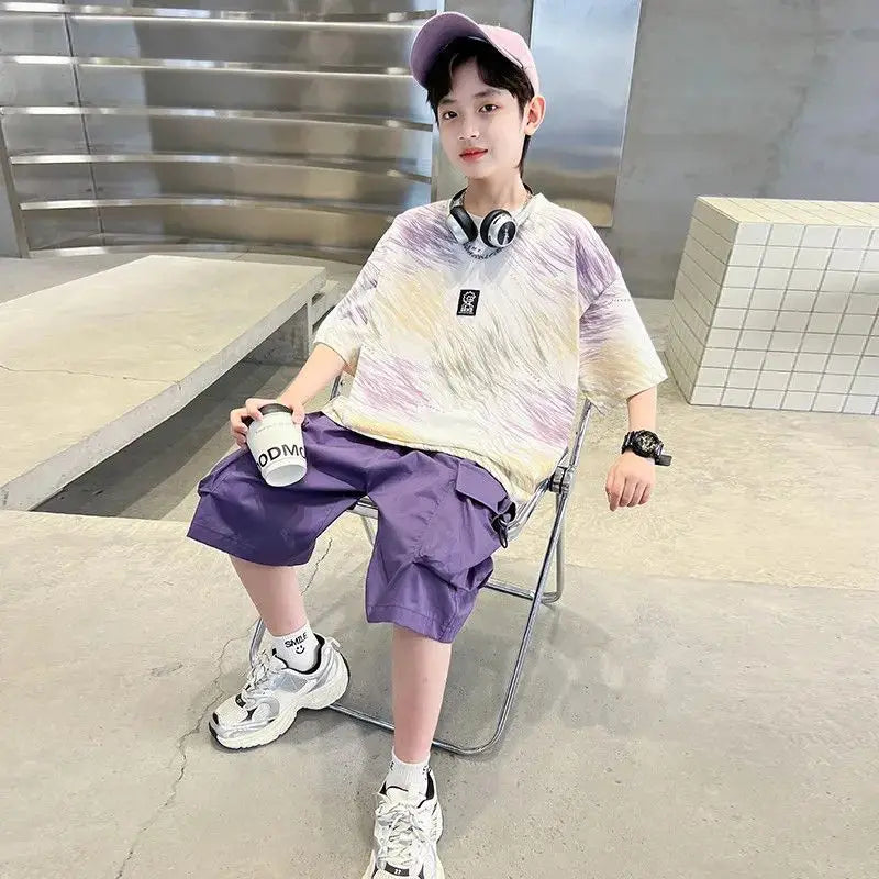 Summer Short-sleeved Suit Kid Costume Fashion Children 8 To 14 Years Children's Clothing From 12 Boy Outfit Wear Men's Sets Boys