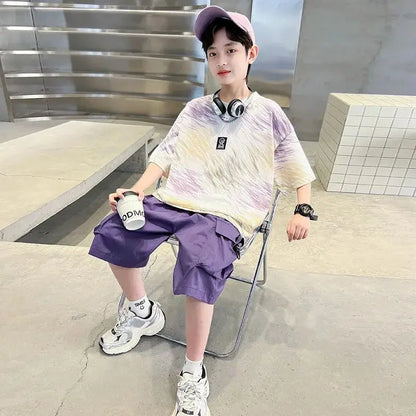 Summer Short-sleeved Suit Kid Costume Fashion Children 8 To 14 Years Children's Clothing From 12 Boy Outfit Wear Men's Sets Boys