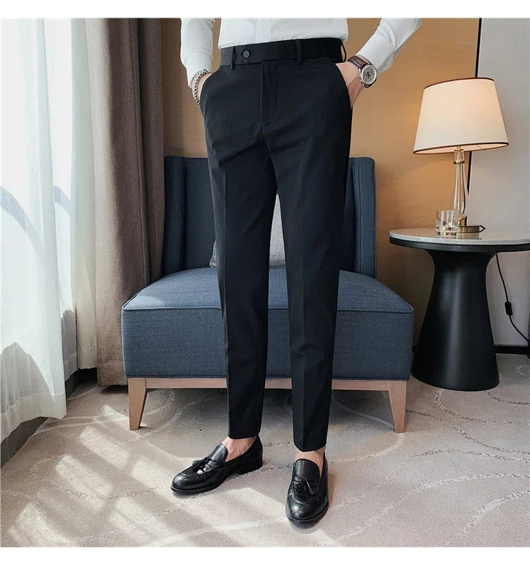Autumn Winter New Embroidered Business Formal Pants Men Fashion Wedding Slim Fit Trousers High Quality Solid Social Suit Pants