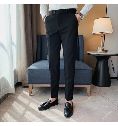 Autumn Winter New Embroidered Business Formal Pants Men Fashion Wedding Slim Fit Trousers High Quality Solid Social Suit Pants
