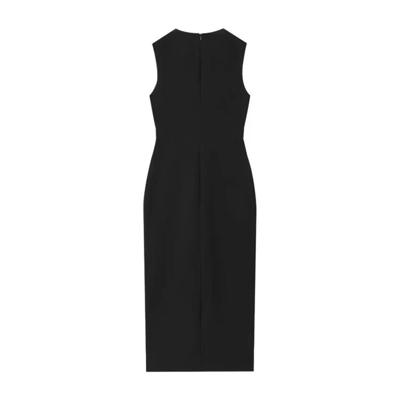 Black Elegant Party Midi Dresses 2026 Women's Summer Sleeveless Long Dresses Fashion Casual Vintage Evening Party Dress  ﻿