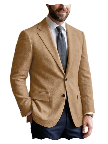 Men's Linen Blazer Notched Lapel 2 Button Slim Fit Suit Jacket Lightweight Breathable Men Business Wedding Party for Spring