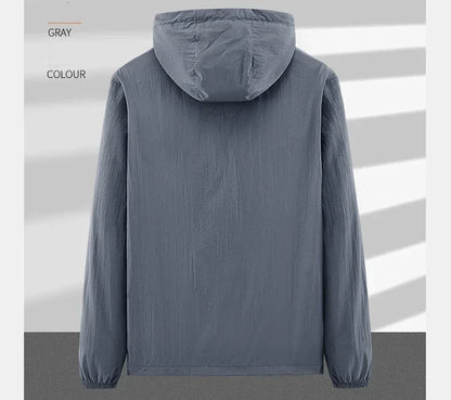 Men's UPF 50+ UV Protection Windbreaker Quick Dry Jacket Outdoor Sun-Protective Thin Hiking Fishing Cycling Hooded Sport Light