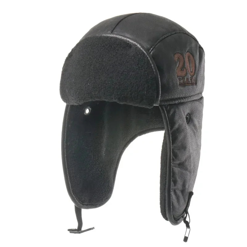Men Winter Bomber Hat With Goggles Outdoor Motorcycle Windproof Warm Faux Fur Pilot Earflap Hat Leather Thermal Ushanka