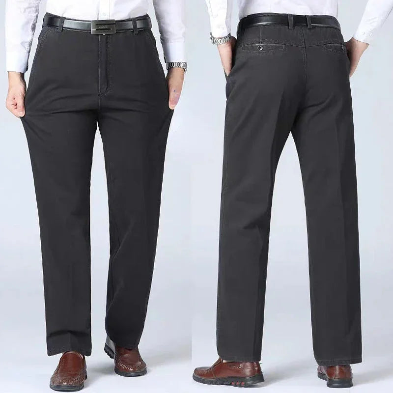 Summer Thin Pants 100% Cotton Men's Autumn Thick Suit Pant Slacks High Waist Straight Loose Bland Solid Business Casual Pants