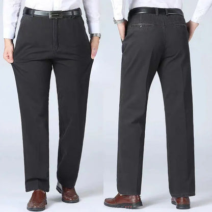 Summer Thin Pants 100% Cotton Men's Autumn Thick Suit Pant Slacks High Waist Straight Loose Bland Solid Business Casual Pants