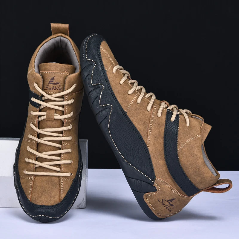 New Autumn 2024 Handmade Leather Men Boots Design Sneakers Man Breathable Casual Leather Shoes Men Ankle Boots Outdoor Fashion