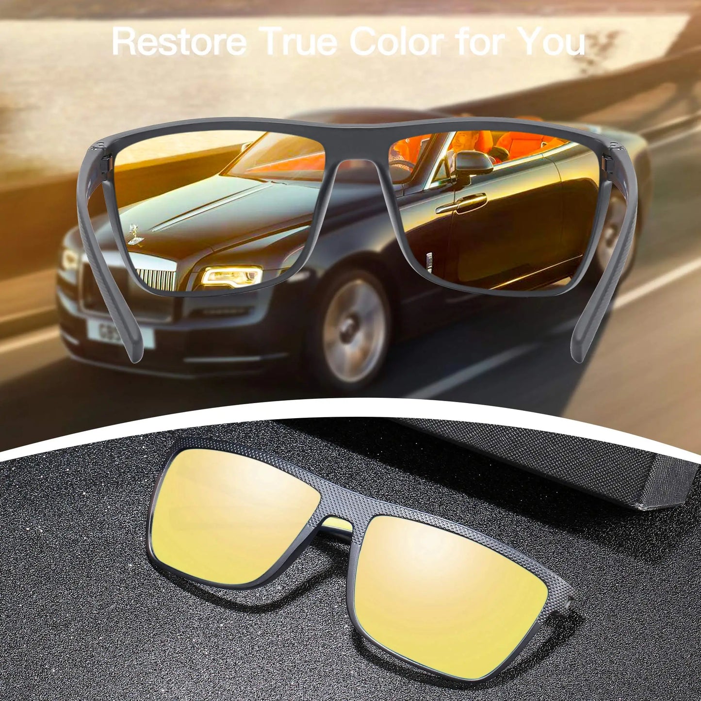 Retro Polarized Sunglasses for Men Lightweight TR90 Frame UV400 Protection Square Sun Glasses Night Vision Goggles