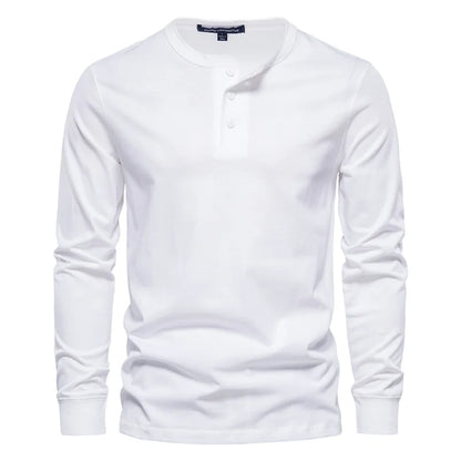 Men's Long Sleeve Button Down T-Shirts Autumn Henley Collar Casual High Quality 100% Cotton Crew Neck Mens T Shirts