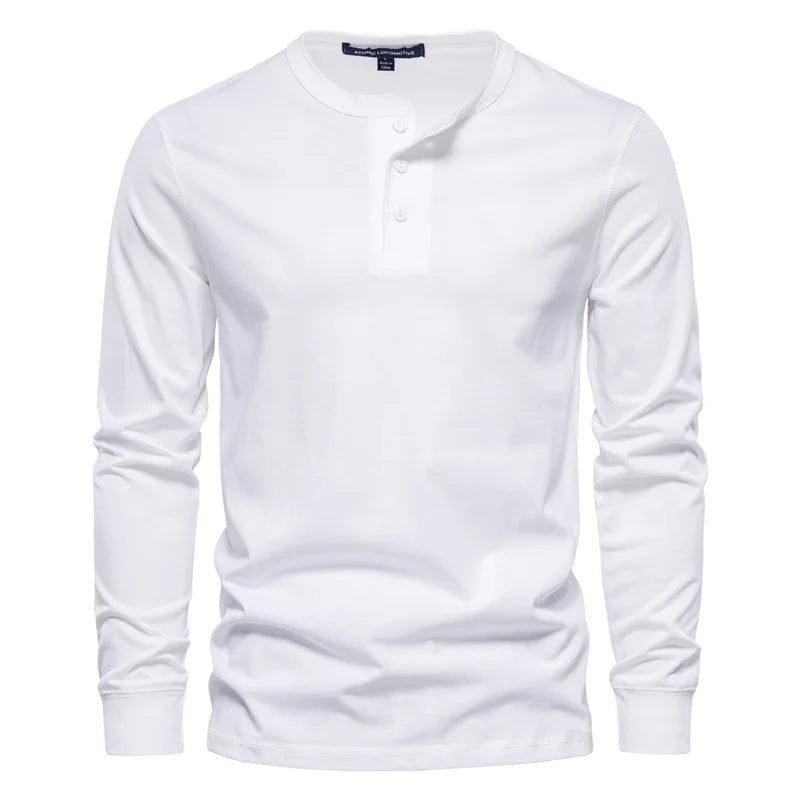 Henley Collar T Shirt Men Casual Solid Color Long Sleeve T Shirt for Men Autumn High Quality 100% Cotton Mens T Shirts