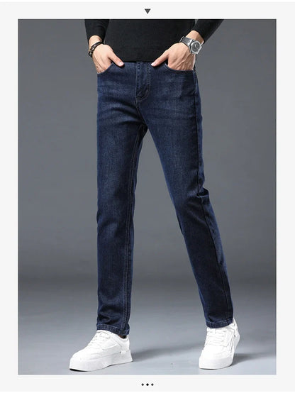 New Men's Comfortable Soft Business Fashion Straight Casual Denim Trousers Male Brand Clothing Light Luxury Stretch Slim Jeans