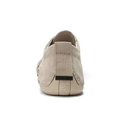 Men Lightweight Sneakers Non-slip Sole Stitch Genuine Solid Leather Shoes Outdoor Casual Walking Driving Flats Shoes